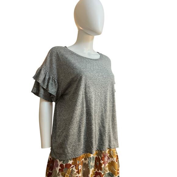 CURRENT / ELLIOTT Heather Grey The Ruffle Roadie Sleeve Knit Top Size 1 S - Picture 1 of 5